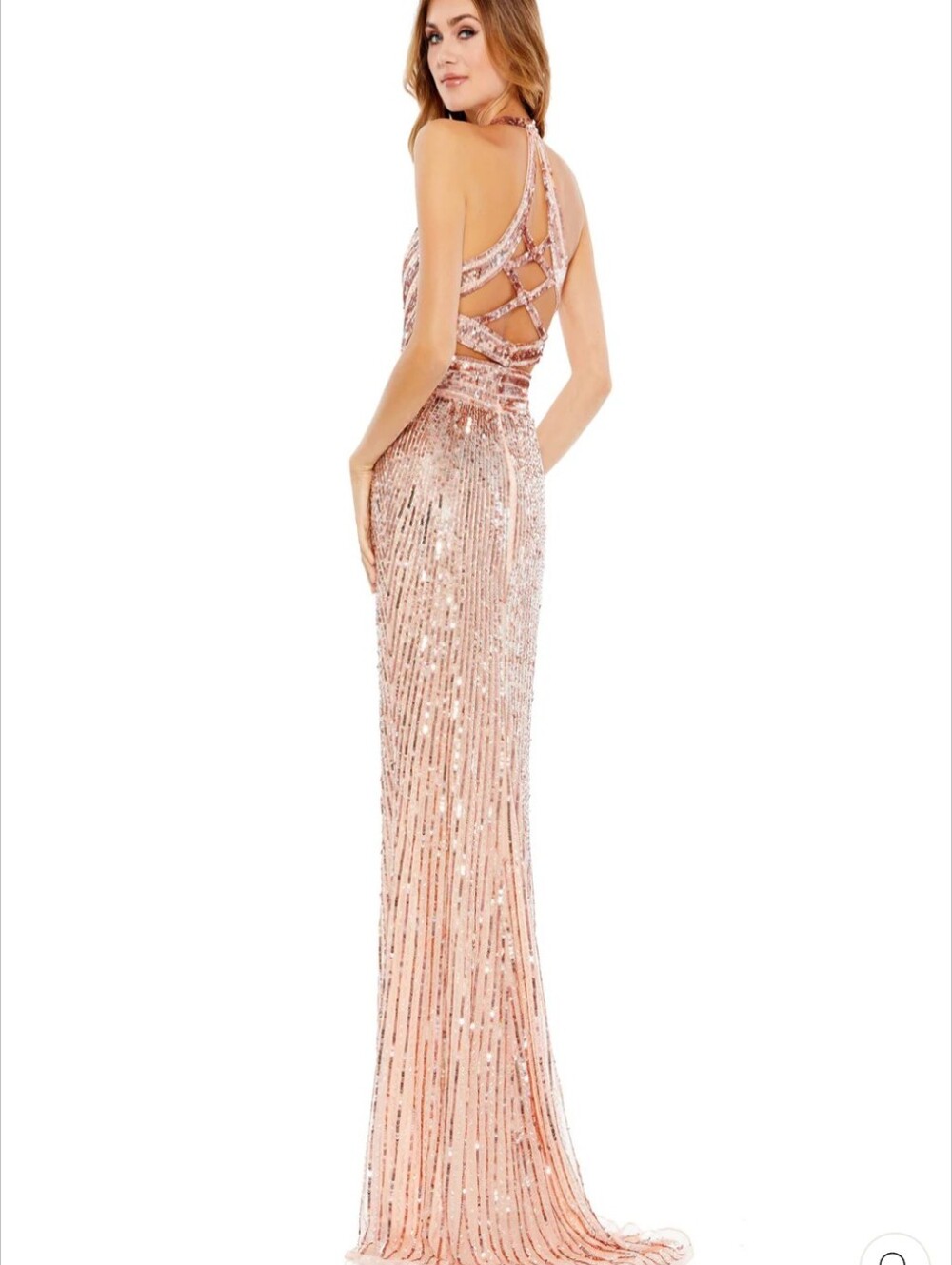 Mac Duggal 5390 sz 14 Rose Gold Sequin Halter Gown - Picture 2 of 8